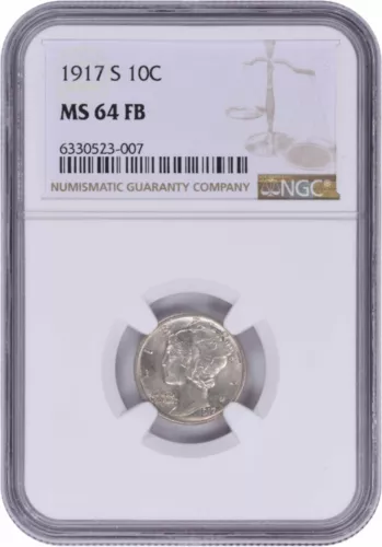 1917-S Mercury Silver Dime MS64FB NGC