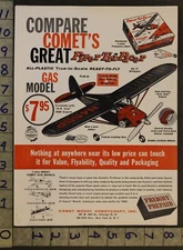1958 GAS MODEL AIRPLANE COMET HOBBY PIPER TRI-PACER CARROM GAME 2-pg TOY AD TR92