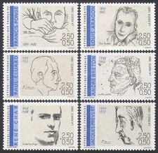 France 1991 Poets/Writers/Literature/Artists/Art/Red Cross Fund 6v set (n36066)