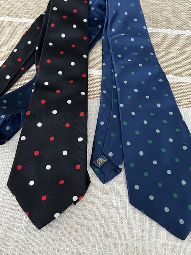 Lot Of 2 Sulka Paris Polka Dot Satin Silk Jacquard Ties Trad Prep Ivy Neck Pad - Picture 3 of 10