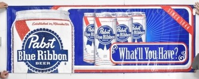 Pabst Blue Ribbon Vintage Promotional Banner Approx 8' What'll You Have?