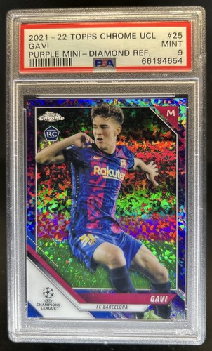 2021-22 Topps Chrome UEFA Gavi RC Purple Mini Diamond Refractor #/250 PSA 9
