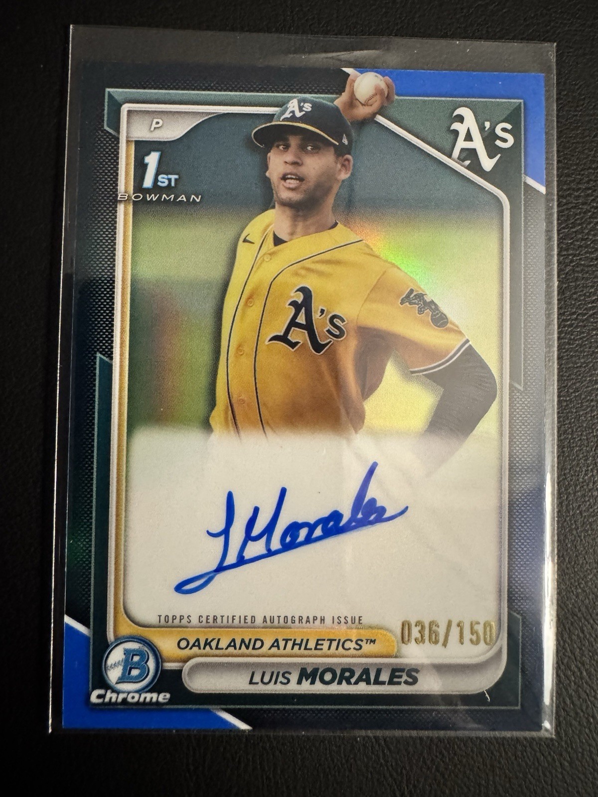 2024 Bowman Chrome Luis Morales 1st Blue Refractor Auto /150 Athletics