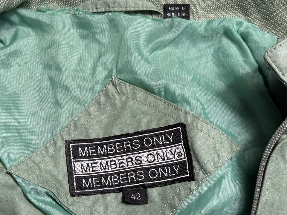 VTG Members Only Jacket Mens 42 Sage Green Bomber Racer Nylon Lined 80s - Image 4 of 4