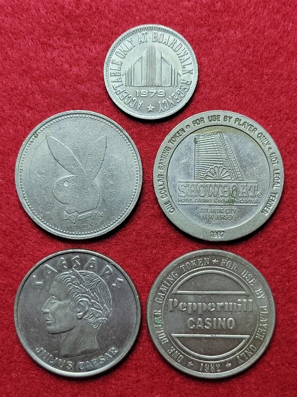 Playboy Peppermill Showboat Ceasars Boardwalk Casino Gaming Token Lot of 5