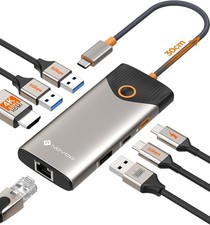 USB C Hub Ethernet, 7-in-1 USB-C Hub Multiport Adapter with 1 Gbps Ethernet