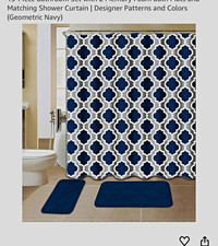 All American Collection PEVA Geometric Waterproof Shower Curtain 72x72 Navy