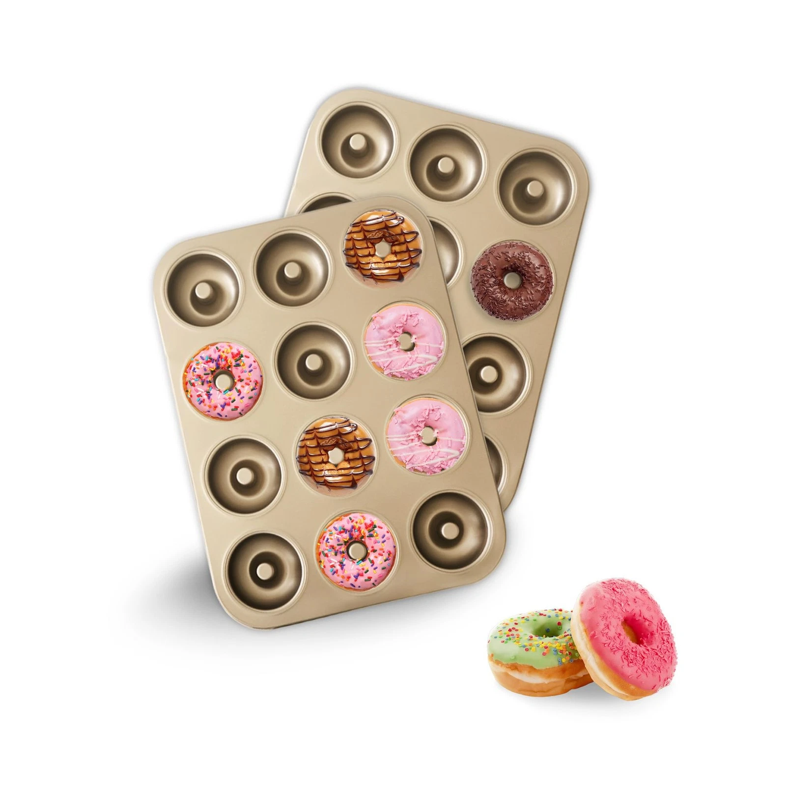 Donut Pans 2 Pack, Non-Stick 12-Cavity Donut Pan for Baking, Carbon Steel Dou...