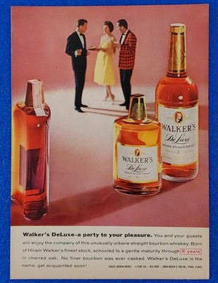 1959 DELUXE HIRAM WALKER STRAIGHT BOURBON WHISKEY ORIGINAL LIQUOR PRINT AD