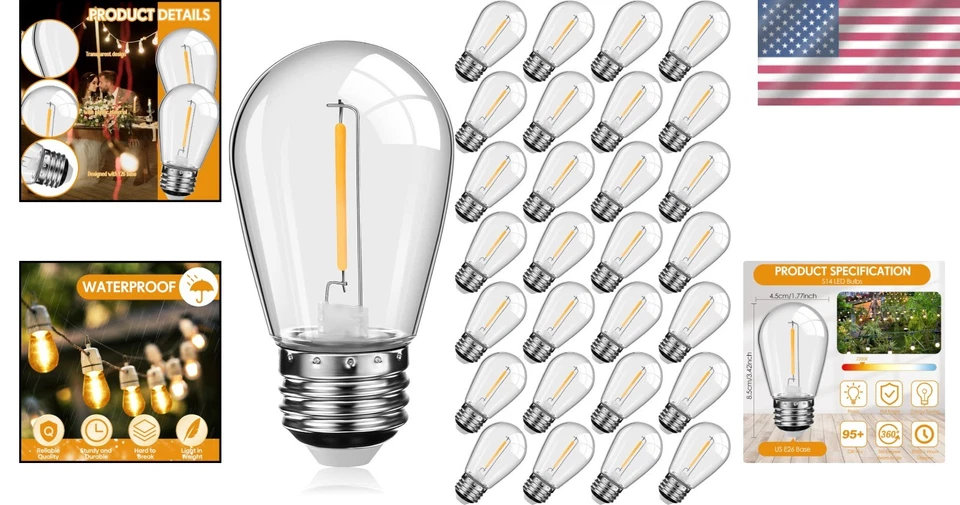 Indoor Outdoor Waterproof LED Bulbs - 60 Pack S14 Lights - Image 2 of 4