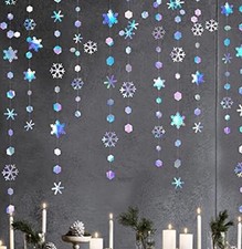 Iridescent Metallic Snowflake Garland Holiday Decoration 91ft 7x 4 Meters NEW