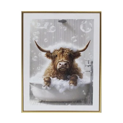 LESSER & PAVEY Wall Art Print 50x70cm Highland Cow Bathtub Animal Design Hanging Canvas Decor