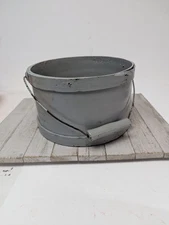 Wire Bale Wooden Firkin Bucket Gray Storage Vintage No Lid