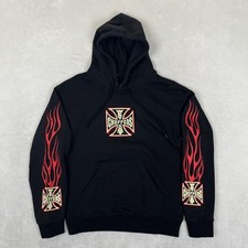 West Coast Choppers Hoodie Mens Small Black Flames Fleece Sweatshirt Motorcycle