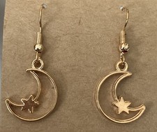 New Goldtone Stars Moon Earrings Dangle Pierce Women Jewelry Gift Astronomy
