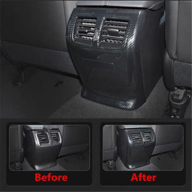 Cubierta de ventilación de salida de aire reposabrazos trasero de fibra de carbono negro para Acura TLX 2015-22 Foto 2 de 4