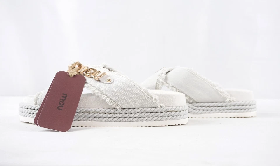 MOU Criss-Cross Rope Slide Sandal In Recycled Canvas Orange (Beige) Women's US 7 - Image 2 of 4