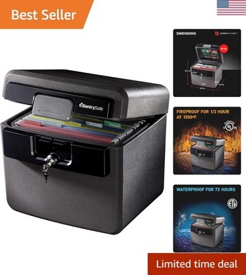 Black Fireproof and Waterproof Safe, File Folder and Document Box with Key Lo...