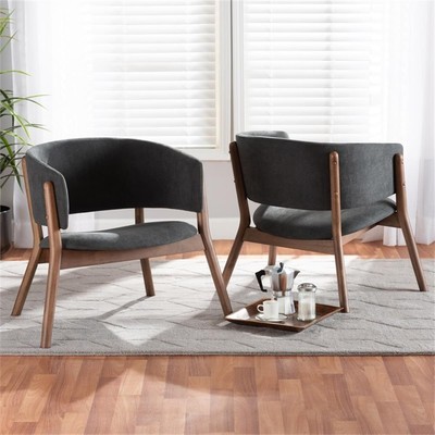 Baxton Studio Baron Dark Grey Fabric and Brown Finished Wood 2-Piece Chair Set