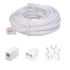 Long Telephone Extension Cord 20 FT, White, Phone Cable Wire with Standard RJ11