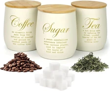 Coffee Tea Sugar Container Set of 3,Farmhouse Storage Containers white 