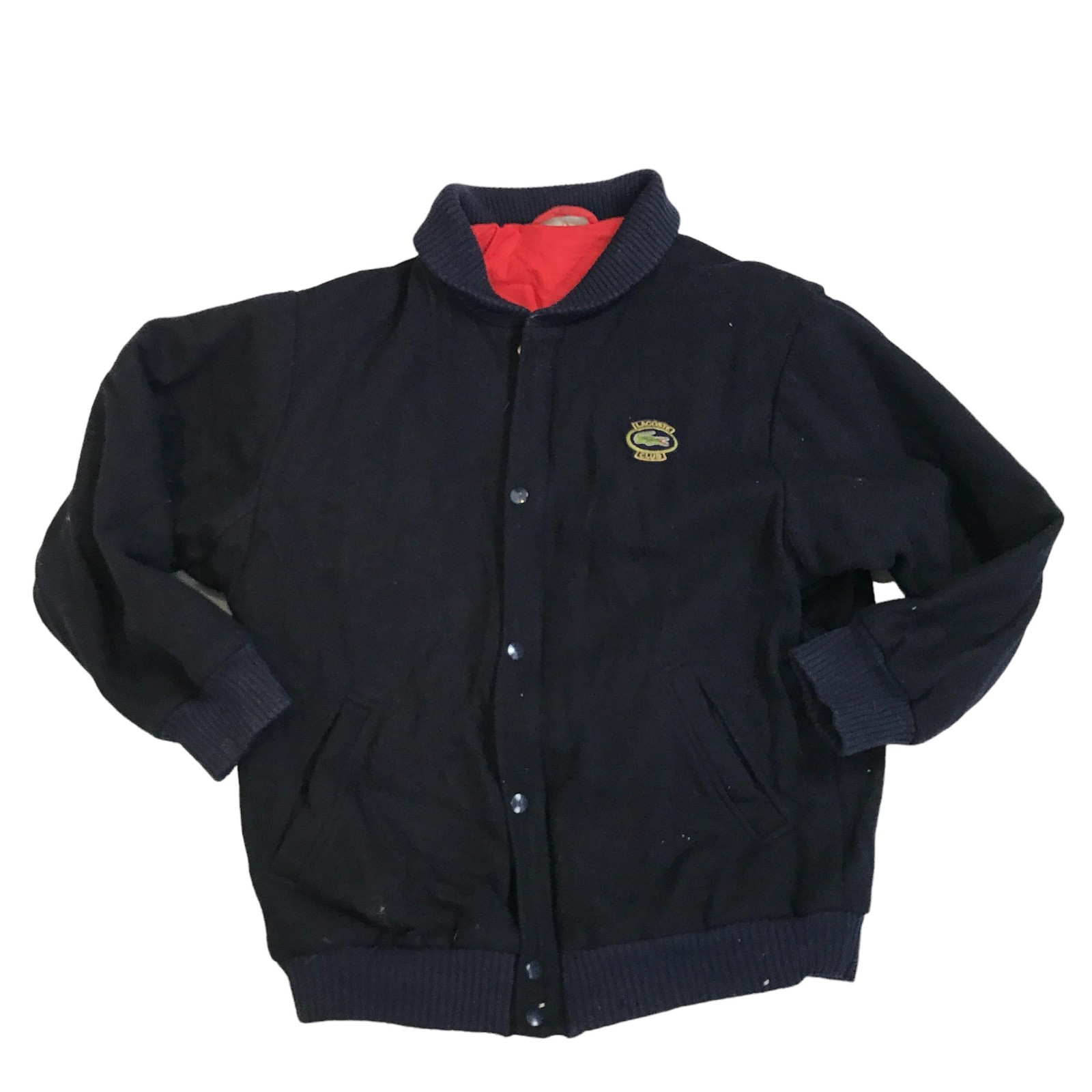 Vintage Lacoste Club Wool Bomber Jacket Black Size 6/XL Varsity Coat Zip Up