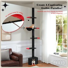 Gothic Cat Tree, Floor to Ceiling Cat Tower Adjustable Height 5 Tiers Cats Condo