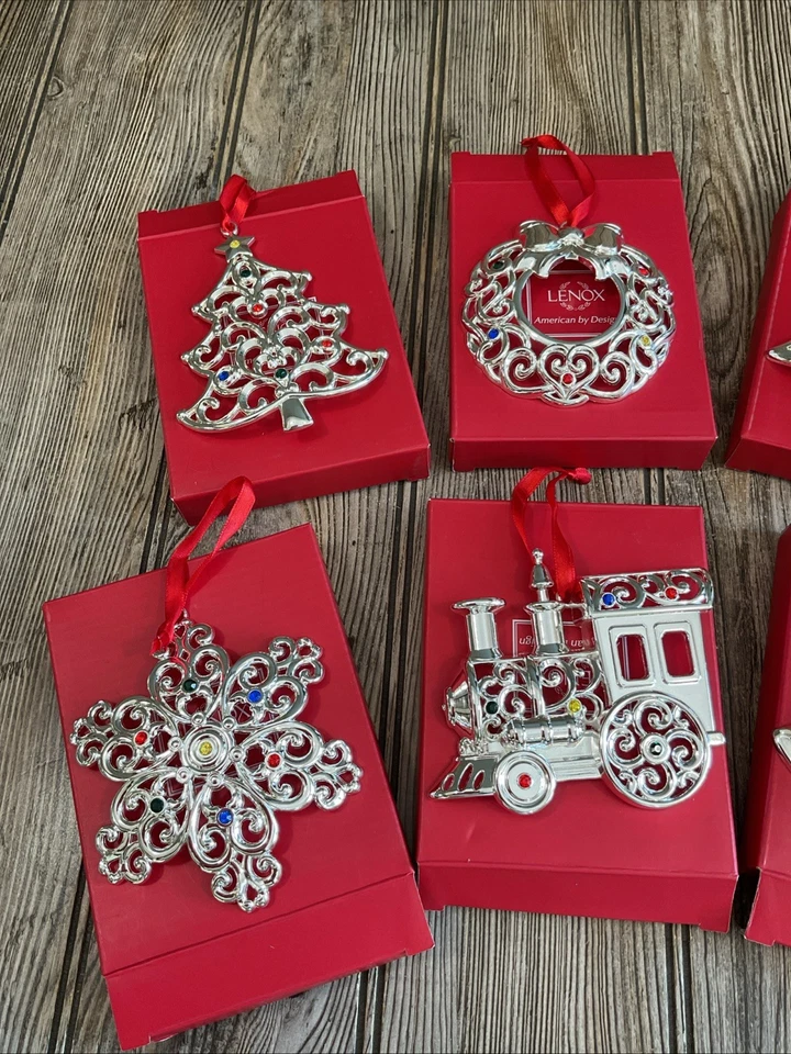 Lenox Juego de 8 Adornos Navideños Chapados en Plata Bejeweled Nuevo Foto 3 de 4