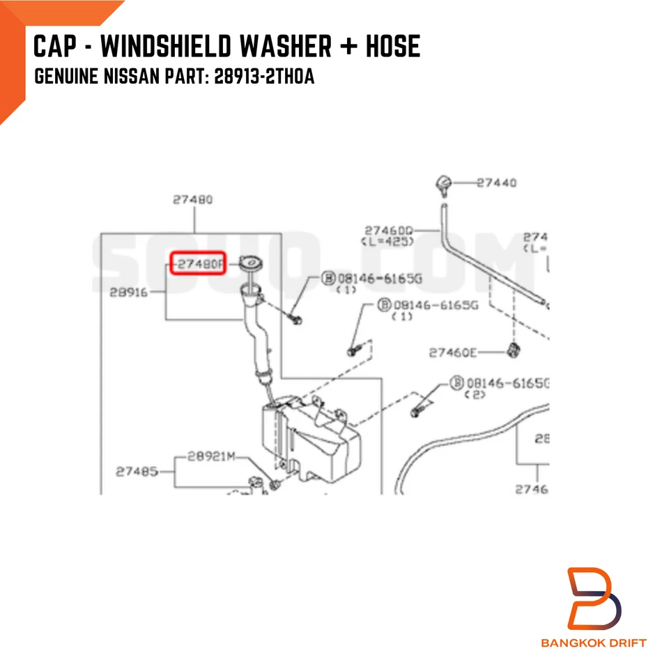 Genuine Windshield Washer Reservoir Cap Hose Fit Nissan Navara D22 28913-2TH0A - Image 2 of 4