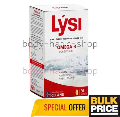 LYSI Omega-3 Fischöl Nahrungsergänzungsmittel 500mg 80 Kapseln Isländische Qu...