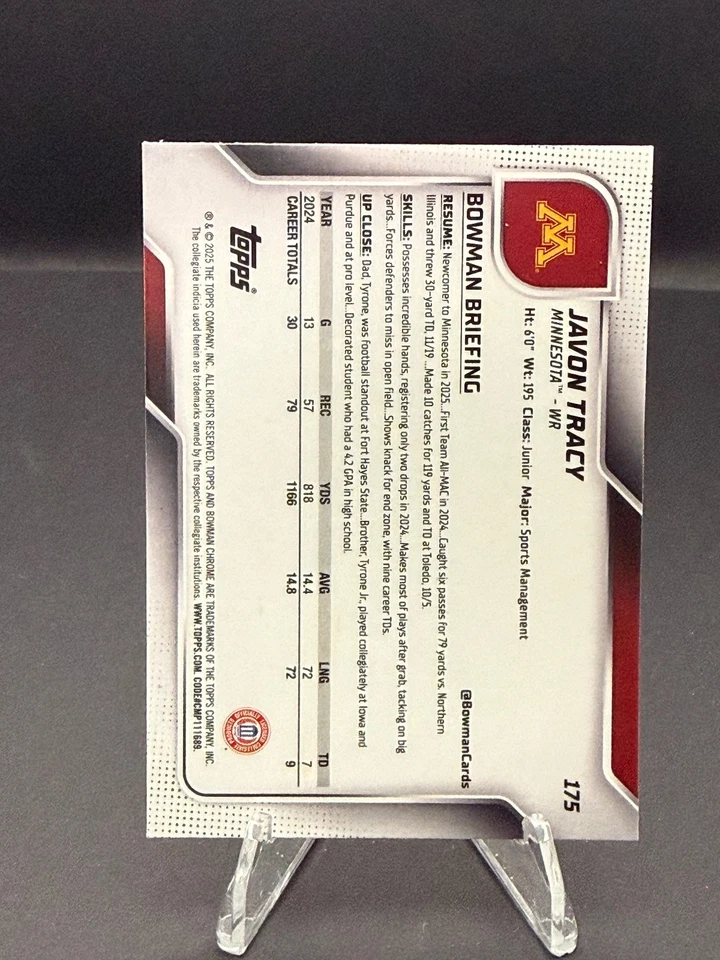 2025 Bowman Chrome - Javon Tracy #175 - Image 2 of 2