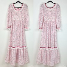 Vintage Handmade Maxi Dress SM Gunne Style Pink Floral Country Boho Cottagecore