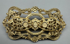 Vintage Hair Barrette Clip Gold Tone Metal Filigree Oblong Unbranded