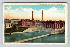 Fulton NY-New York, Oswego Falls Corporation, Aerial Vintage Souvenir Postcard