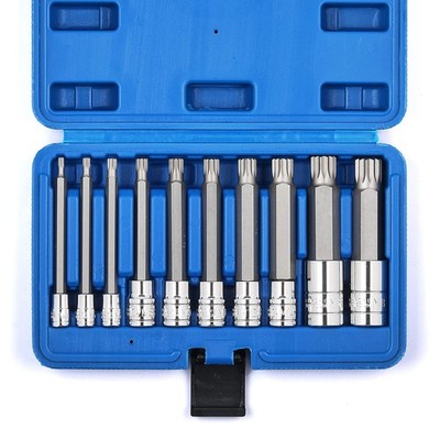 MIXPOWER 10 Piece Spline Tip Bit Socket Set, M-Type, Extra Long (4'' Length) 