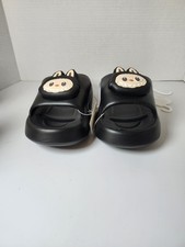 Black Unisex Slide Sandals Cartoon Accents Synthetic Slip On Lightweight