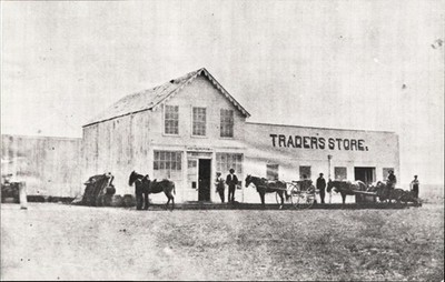 1873 Fort Hays Kansas Trader's Store Old West Frontier Wagon Horse Postcard