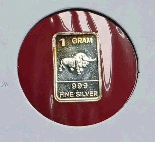 Bull / Taurus - 1 Gram .999 Fine Pure SILVER Bullion Mini Bar Coin Ingot - TONED