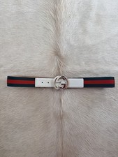 Gucci Mens Green Red Ribbon Belt With GG Buckle Size 36 Good Condition Rare