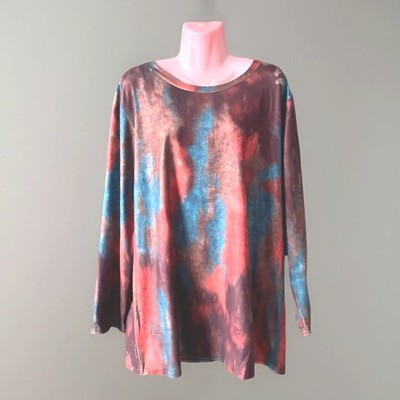 Damen auffällige mehrfarbige Marmor Farbstoff Effekt Tunika Top L/S Größe XL 14-18 neu im Karton