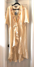 AMERICA  BEYOND Embroidered Tie Waist Caftan CREAM MULTI 1X