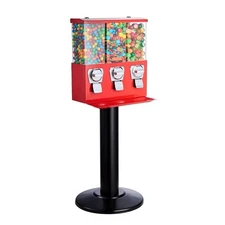 Triple Bin Gumball Machine w/ Stand Vending Coin Candy Dispenser Red (NO KEYS)