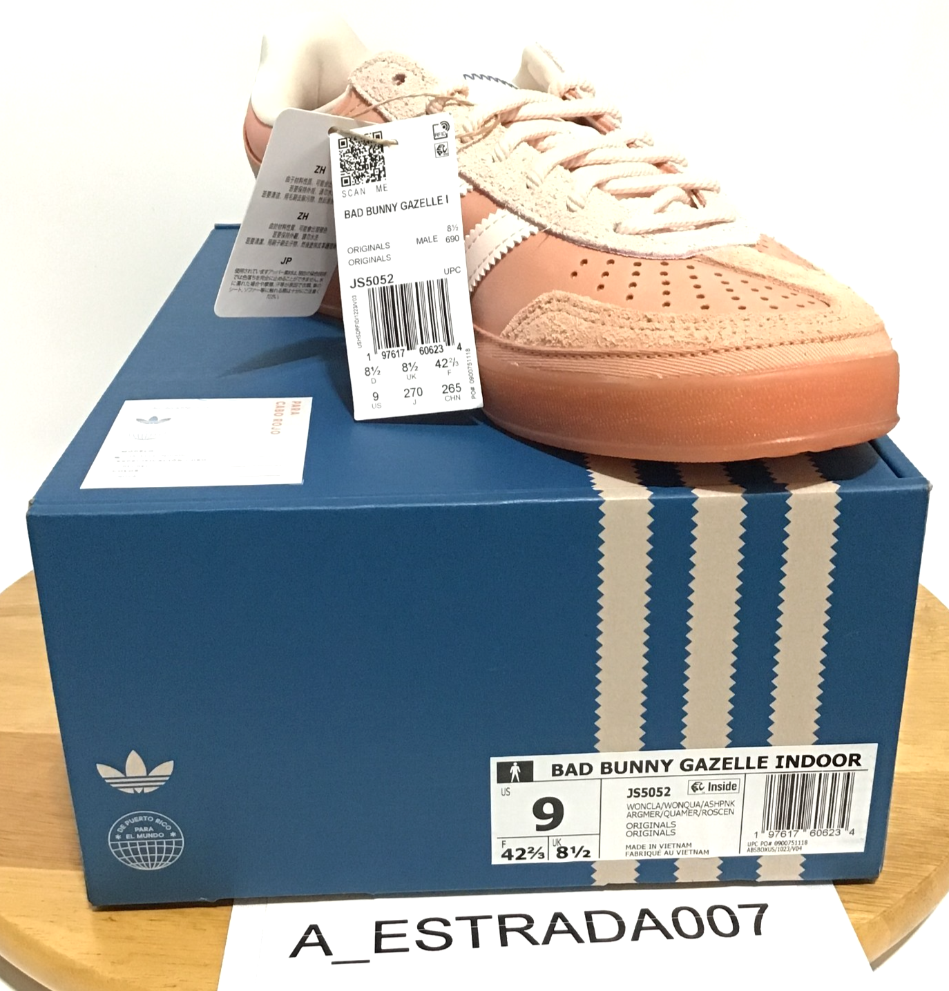 SAOLA NUOVO Adidas Bad Bunny Gazelle JS5052 Wonder Clay Ash Pink Cabo Rojo M9 W10.5