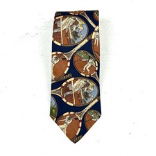 Brooks Brothers Makers Neck Tie Vintage Tennis Print Silk Made In USA Blue Brown