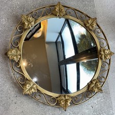 Sixties Wrought Steel Round Convex Wall Mirror 48 cm Diameter (#FR)