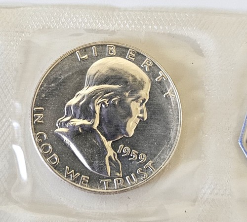 1959 U.S. Mint Silver Proof Set Original Cello Sealed Coins Franklin No Envelope - Picture 3 of 4