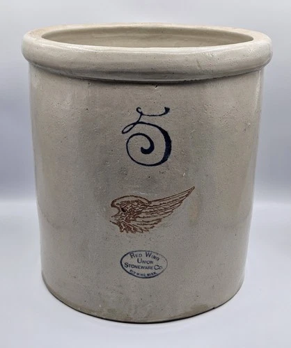 Vintage 1906-1930s Red Wing Union Stoneware Co. Minnesota 5 Gallon 4" Wing Crock