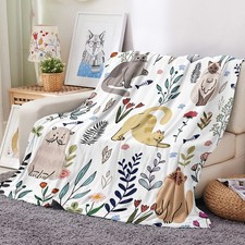 Cat Throw Blanket Floral Flower Blankets Gift for Cat Lover Throw Blanket Cat...