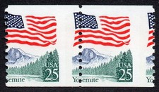 2280 25c Yosemite Flag coil pair misperf MNH