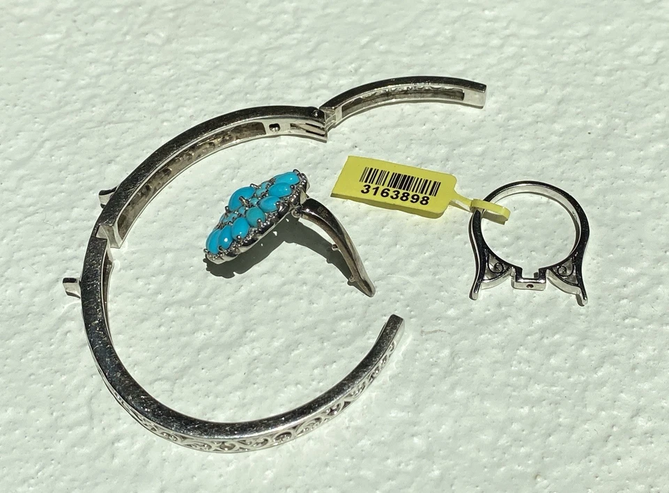 Anillo turquesa platino sobre plata de ley (8) y brazalete con colgante extraíble Foto 2 de 4